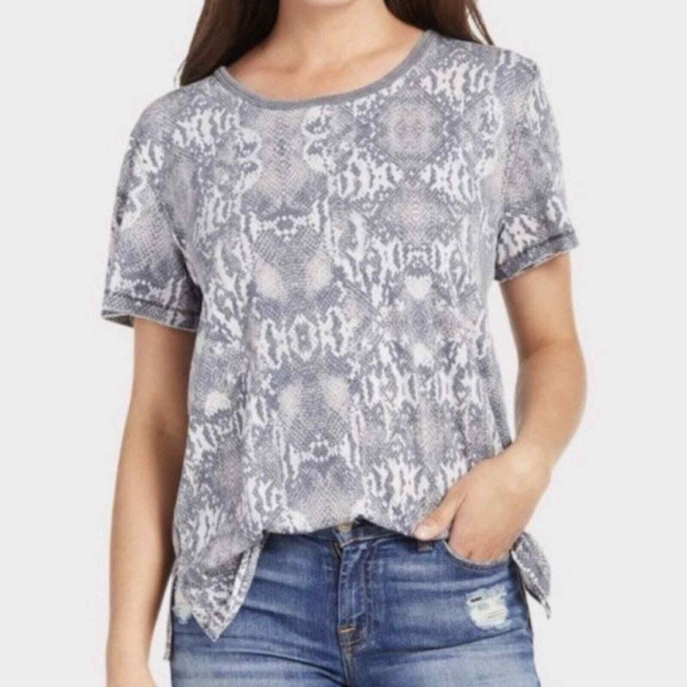 Free People Gray Snake Print Short Sleeve Tourist Tee Top